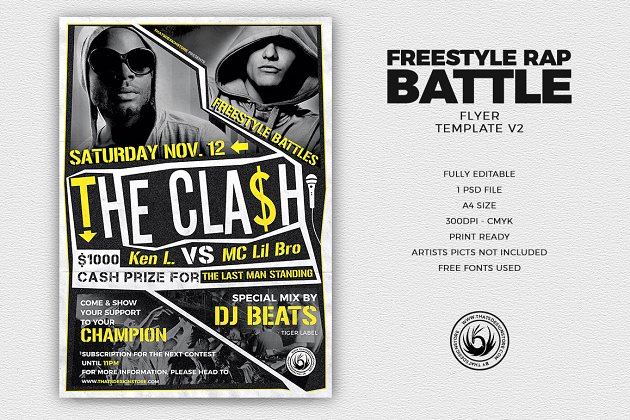 随意的Rap对战海报 Freestyle Rap Battle Flyer PSD V2