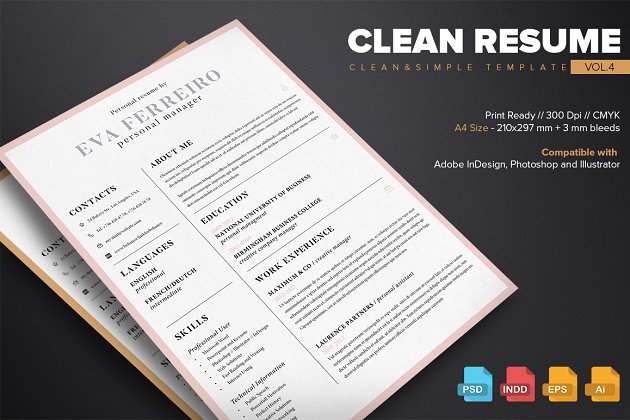干净的简历模板 Clean Resume Template Vol.4