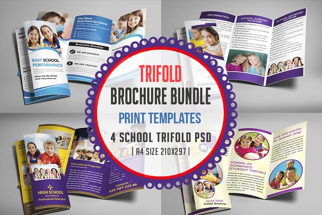 学校三折页宣传册模板 School Trifold Brochure Bundle