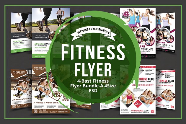 健康和健身相关的海报模板 Health & Fitness Flyers Bundle
