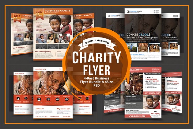 公益基金海报模版 Charity 4 Flyers Bundle