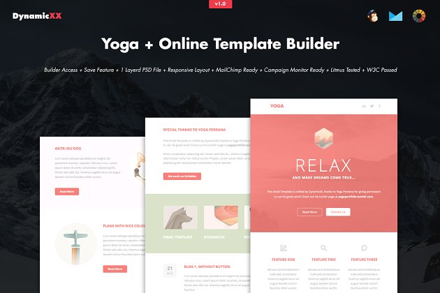 EDM网页模板 Yoga + Online Template Builder