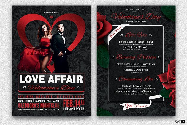 情人节海报模板PSD Valentines Day Flyer+Menu PSD V3