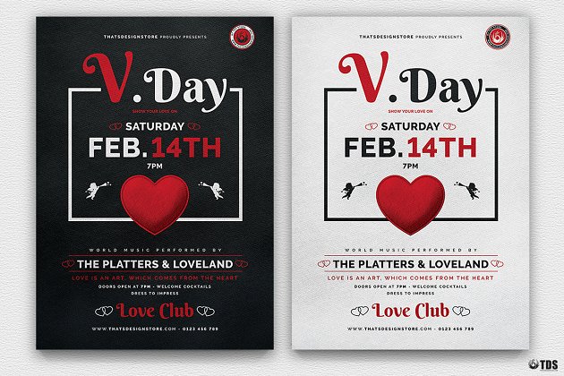 新鲜的情人节海报 Valentines Day Flyer PSD V18