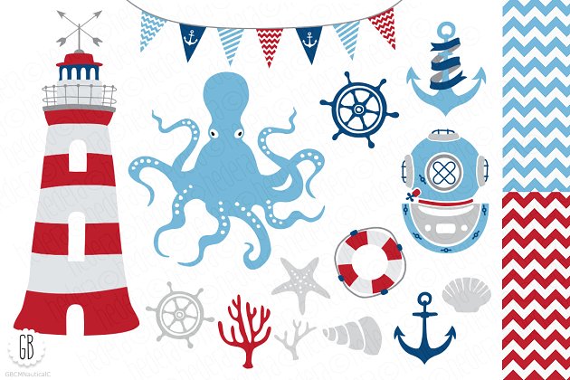 海洋相关卡通素材 Nautical vector clip art, anchor