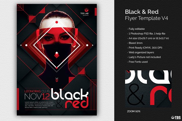 时尚红黑海报设计模板 Black and Red Flyer PSD V4