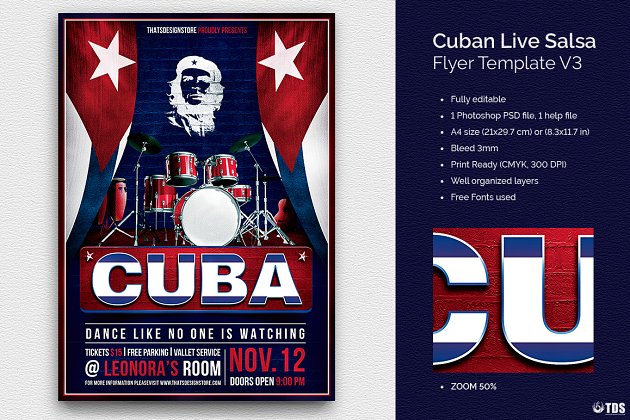 古巴风格海报 Cuban Live Salsa Flyer PSD V3