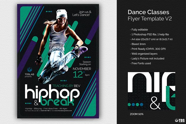动感的街舞海报模板 Dance Classes Flyer PSD V2