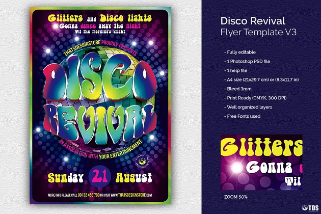 Disco摇滚音乐海报模版 Disco Revival Flyer PSD V3
