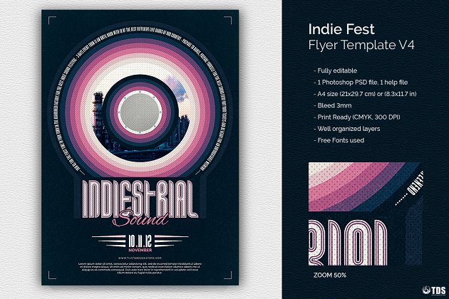 音乐海报制作模板 Indie Fest Flyer PSD V4