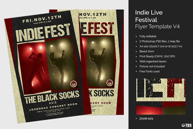 流行民俗音乐海报模版 Indie Live Festival Flyer PSD V4