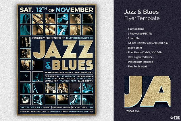 爵士和蓝调音乐海报模板 Jazz and Blues Flyer PSD