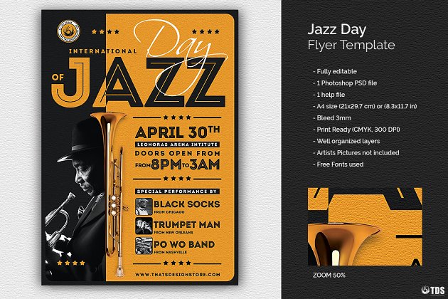 爵士音乐海报模板 Jazz Day Flyer PSD V1