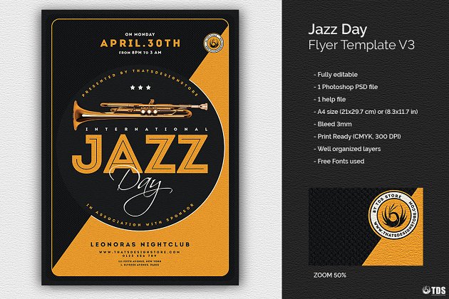 爵士音乐海报设计模板  Jazz Day Flyer PSD V3