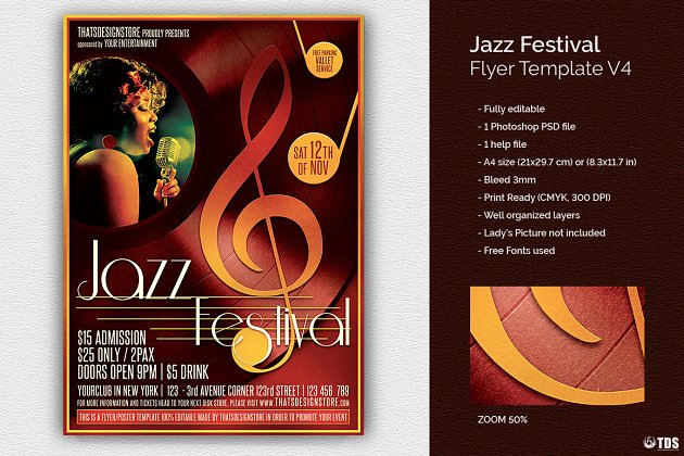 爵士乐活动宣传单模板 Jazz Festival Flyer PSD V4