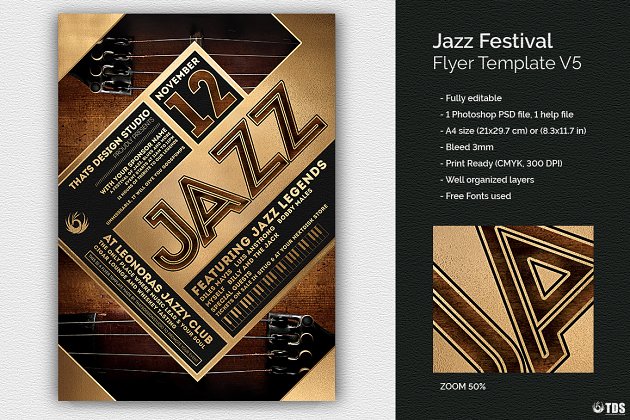 爵士音乐会活动海报模板 Jazz Festival Flyer PSD V5