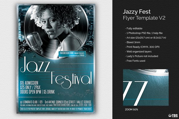 爵士音乐海报模版 Jazzy Fest Flyer PSD V2