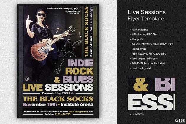 流行音乐海报模板 Live Sessions Flyer PSD