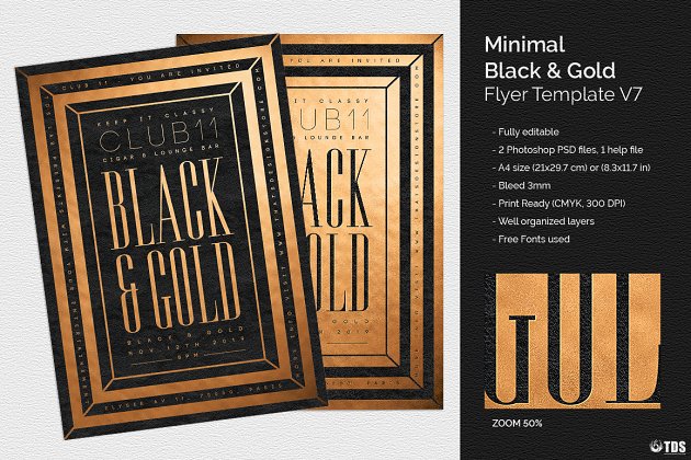 极简主义黑金海报模版 Minimal Black Gold Flyer PSD V7