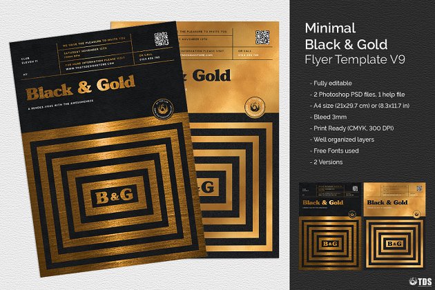 极简主义黑金海报模板 Minimal Black Gold Flyer PSD V9