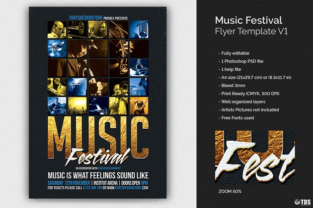 音乐盛会海报模板 Music Festival Flyer PSD V1