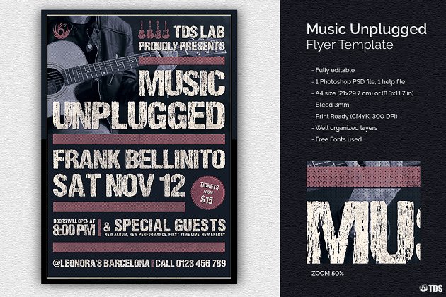 音乐传单海报 Music Unplugged Flyer PSD