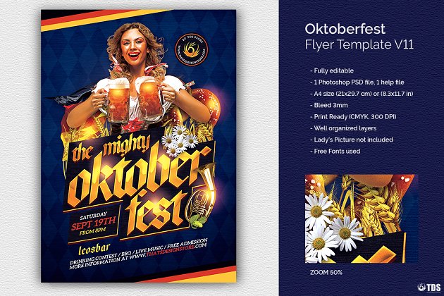 啤酒节海报模版 Oktoberfest Flyer PSD V11