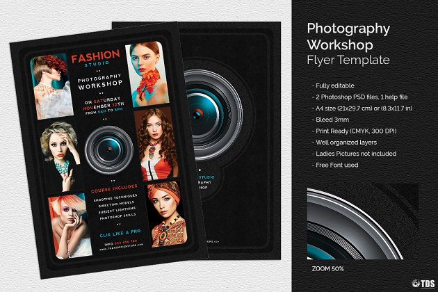 影楼摄影工作室PSD传单模板 Photography Workshop Flyer PSD