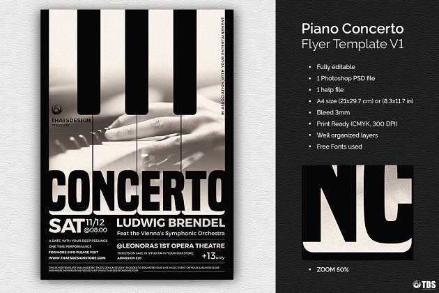 钢琴主题海报模板 Piano Concerto Flyer PSD V1