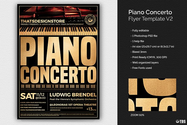 钢琴演奏会活动海报模版 Piano Concerto Flyer Template V2