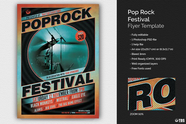 摇滚流行音乐海报模版 Pop Rock Festival Flyer PSD V1