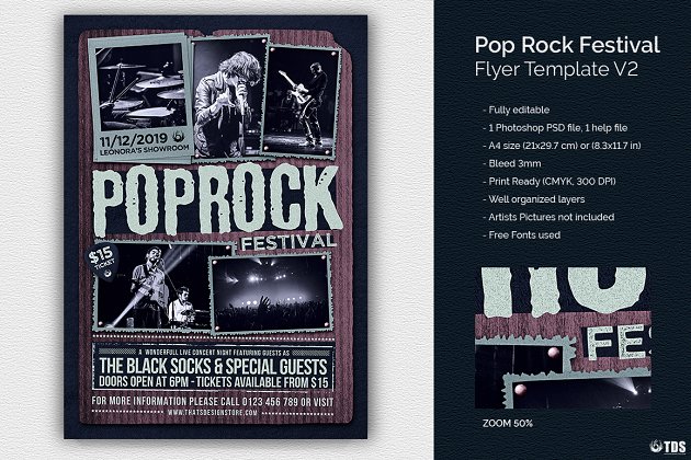 摇滚流行海报模板 Pop Rock Festival Flyer PSD V2