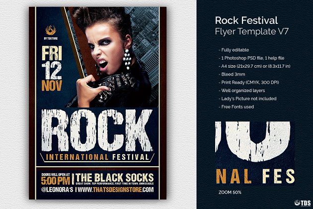 摇滚音乐节日海报模板 Rock Festival Flyer PSD V7