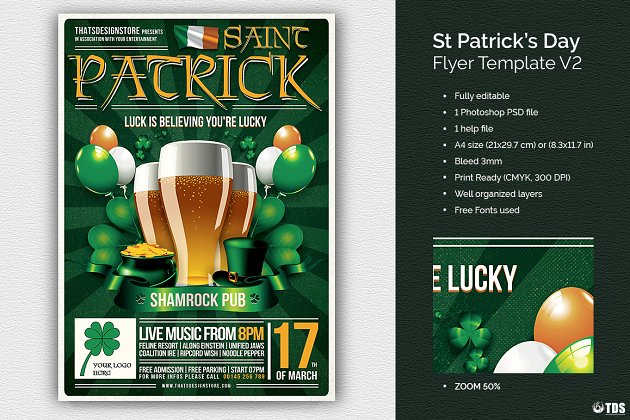 圣帕特里克节传单海报模板 Saint Patricks Day Flyer PSD V2