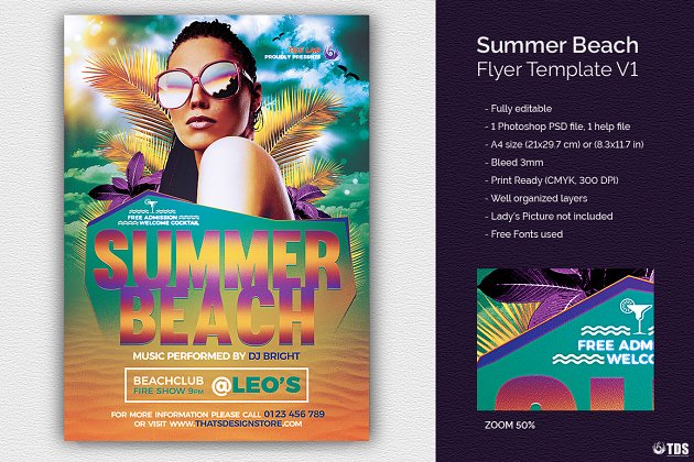 夏天假期海滩海报模版 Summer Beach Flyer PSD V1