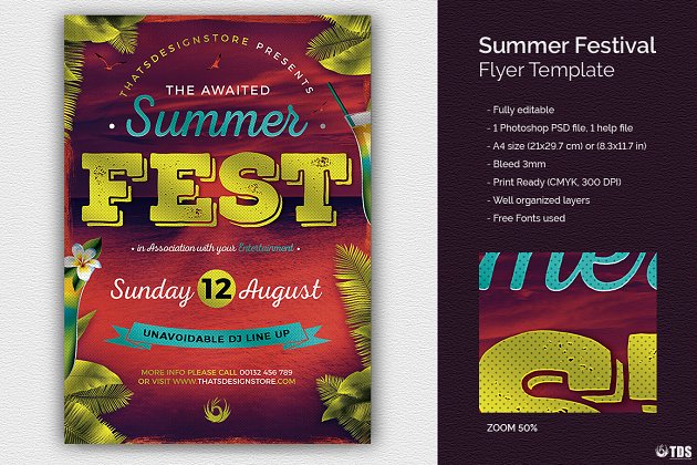 夏季节日假期海报模板 Summer Festival Flyer PSD