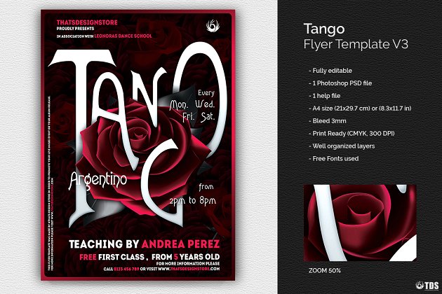 高端的玫瑰海报 Tango Flyer PSD V3