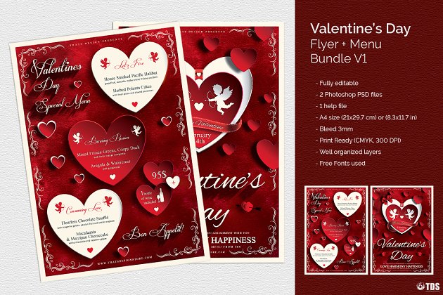 情人节海报模版 Valentines Day Flyer+Menu PSD V1