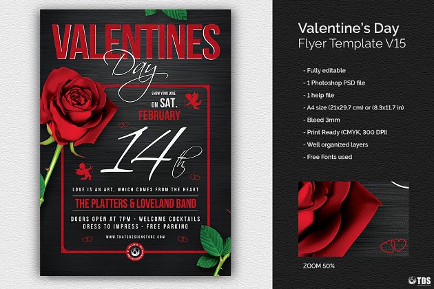 情人节传单PSD V15 Valentines Day Flyer PSD V15