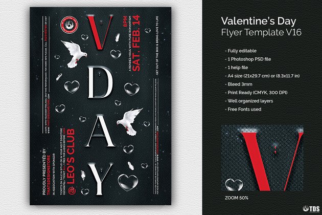 情人节海报PSD模板 Valentines Day Flyer PSD V16