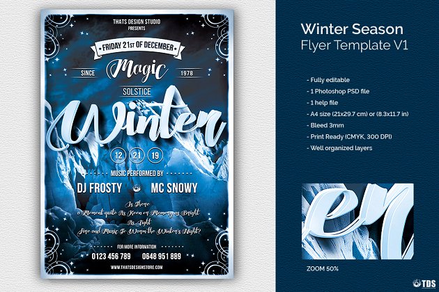 冬季效果的海报模版 Winter Season Flyer PSD V1