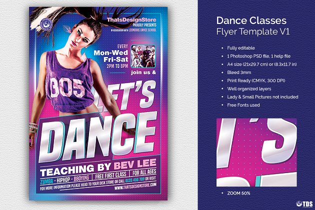 舞蹈课程广告海报模板 Dance Classes Flyer PSD V1