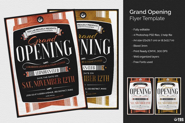 高端的开业海报传单模板 Grand Opening Flyer PSD