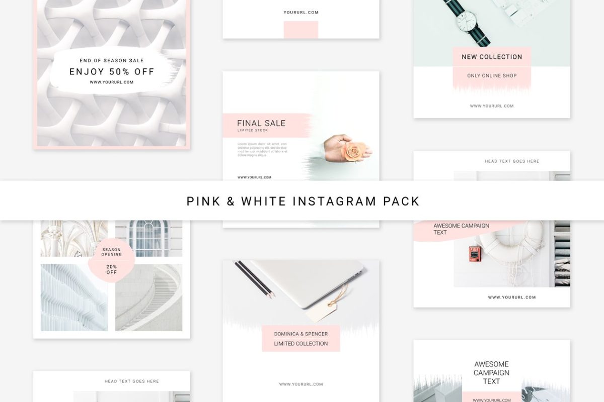 社交图片设计模板 Pink & White Instagram Pack