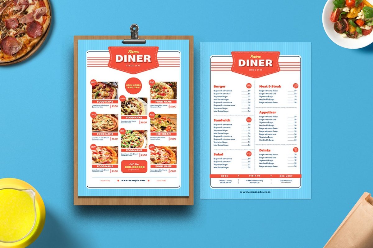 复古餐厅菜单模板 Retro Diner Menu