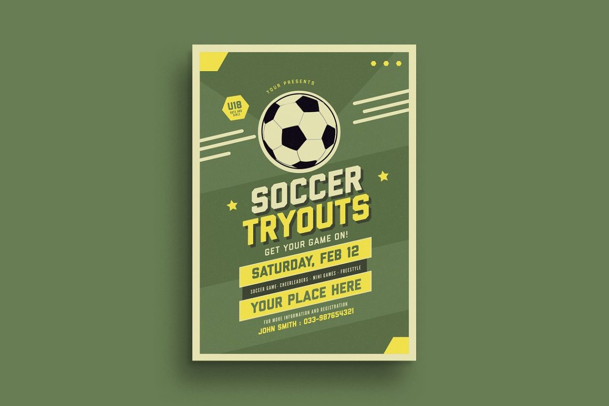 竞技体育足球比赛宣传海报 Old Soccer Tryout Flyer