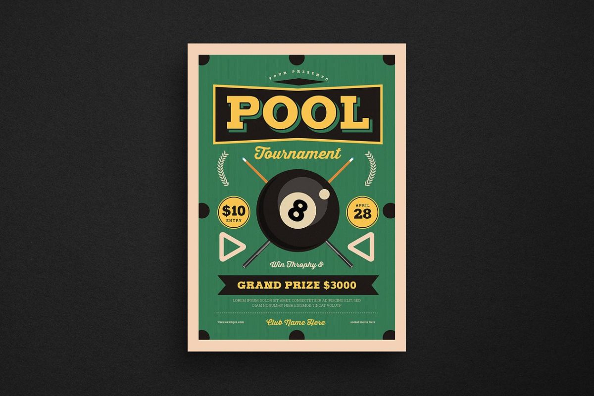 复古泳池之夜比赛传单制作 Retro Pool Night Tournament Flyer