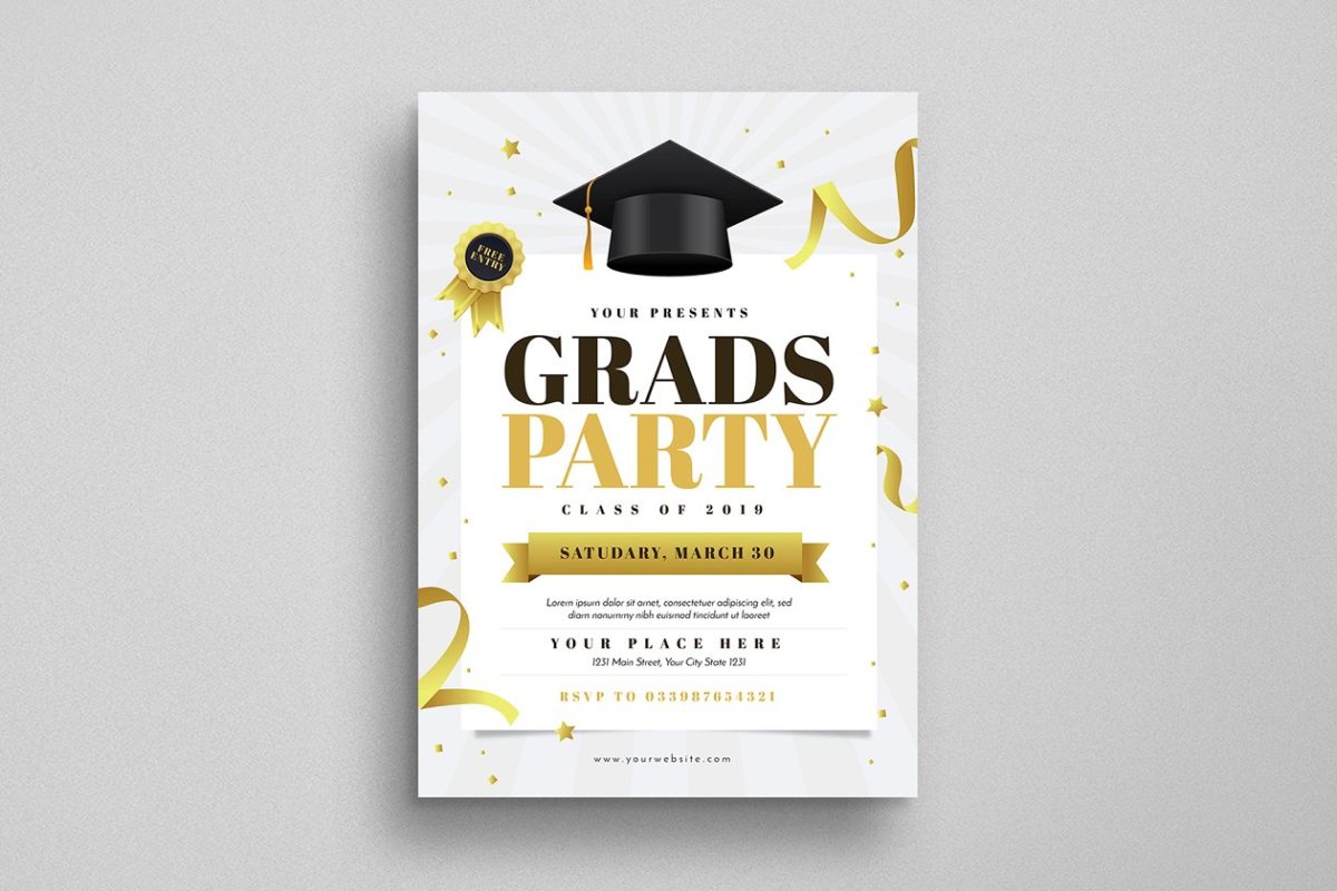 毕业宣传海报模板 Graduation Party Flyer