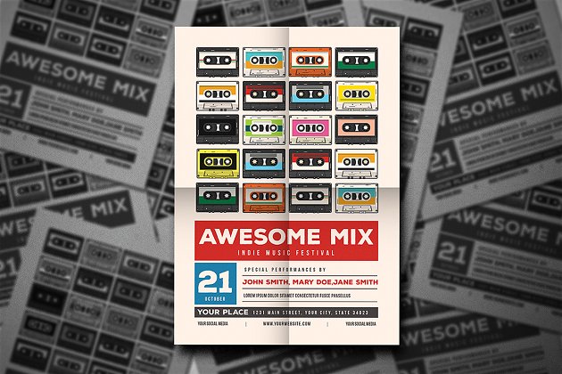 怀旧磁带插画活动传单 Awesome Mix Gigs Event Flyer
