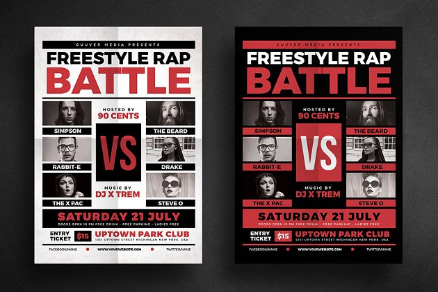 音乐对战宣传海报模板 Rap Battle Music Flyer